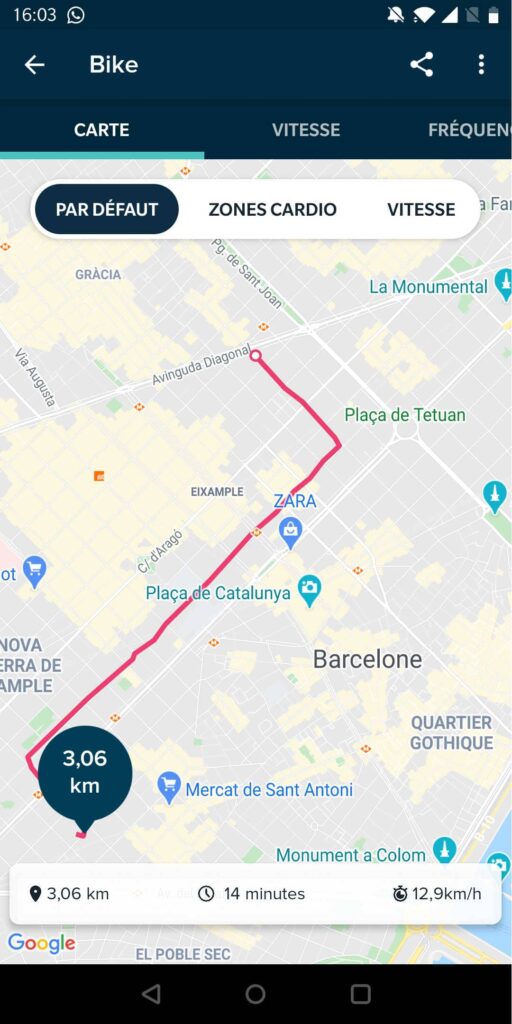 trajet velo fitbit inspire hr