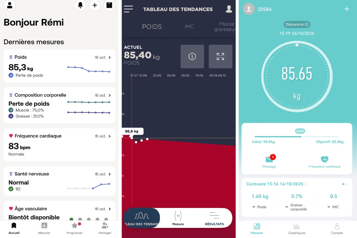 capture d'écran applications balances impédancemètres